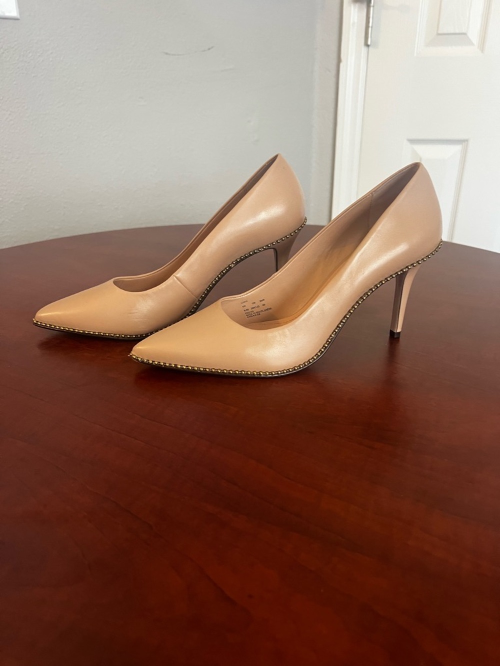 COACH Beige Pointed-Toe Leather Pumps - Picture 3 of 4